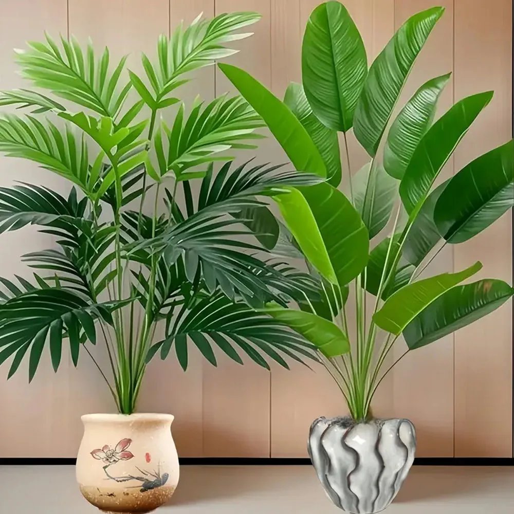 2Pcs Outdoor Artificial Green Plants with 24 Leaves Nordic-style Banana Leaf Palm Trees Designed Tropical Rainforest Landscapes
