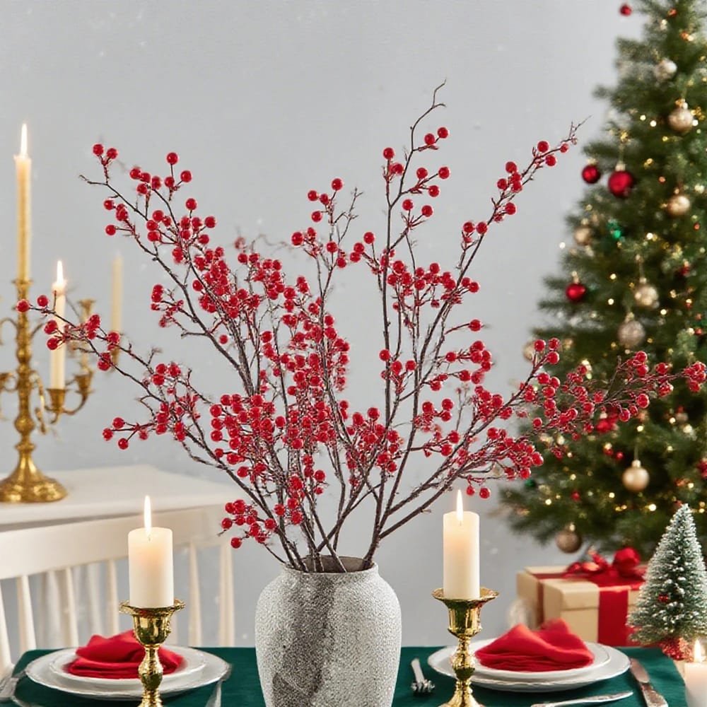 1/3pcsArtificial Plant Holly Little Red Fruit Christmas Home Room Vase Table Garden Bouquet Festival Wedding Decor DIY Gift Prop