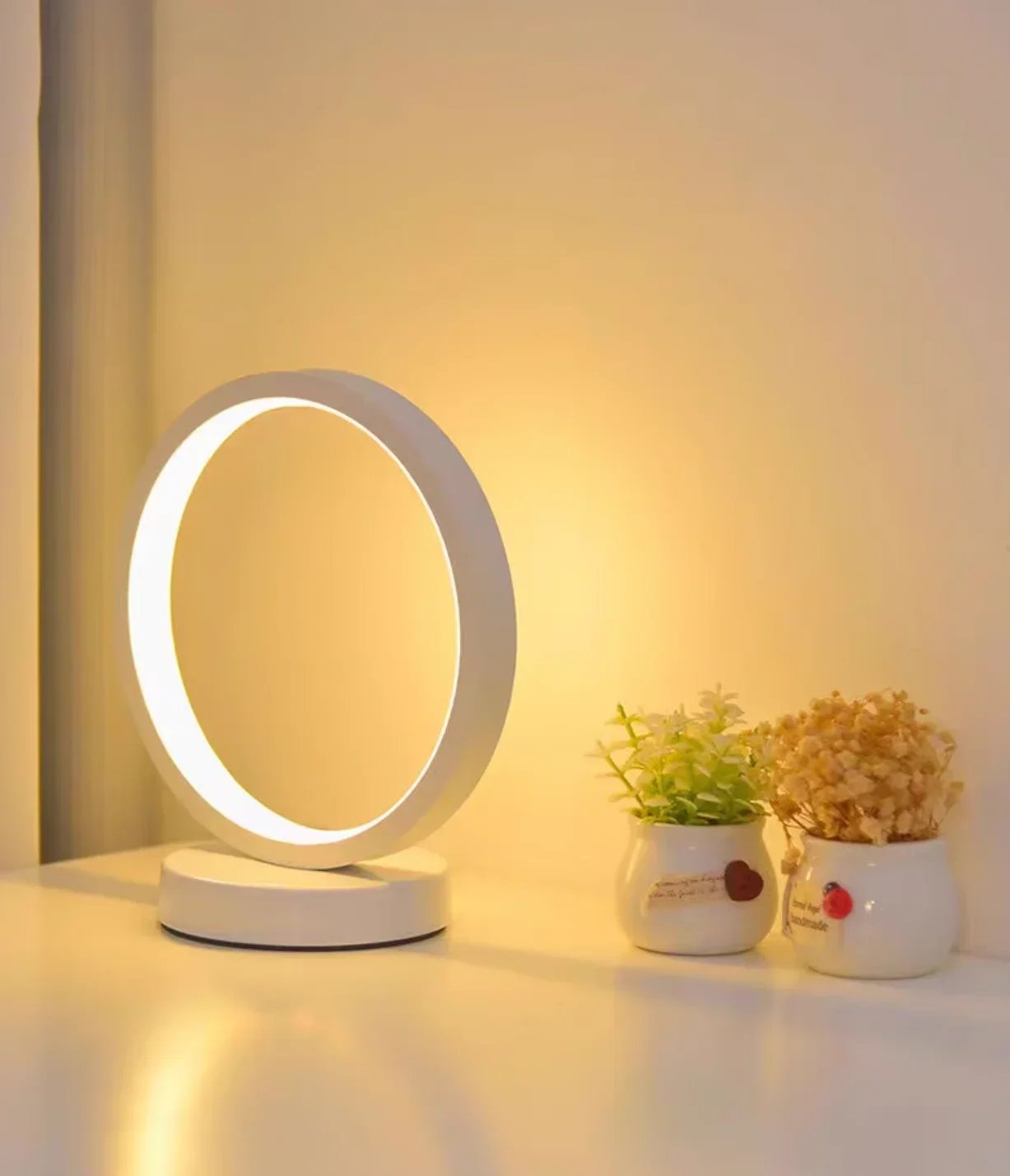 20CM Circular Ring Table Lamp Dimmable LED Night Light for Bedroom Bedside Living Room