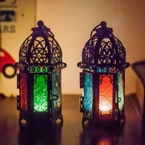 moroccan candle lantern iron metal with glass crystal panels