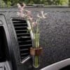 Mini Car Vent Flower Vase Clip Adjustable Walnut Glass Dashboard Decor