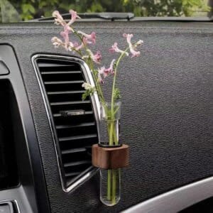 Mini Car Vent Flower Vase Clip Adjustable Walnut Glass Dashboard Decor